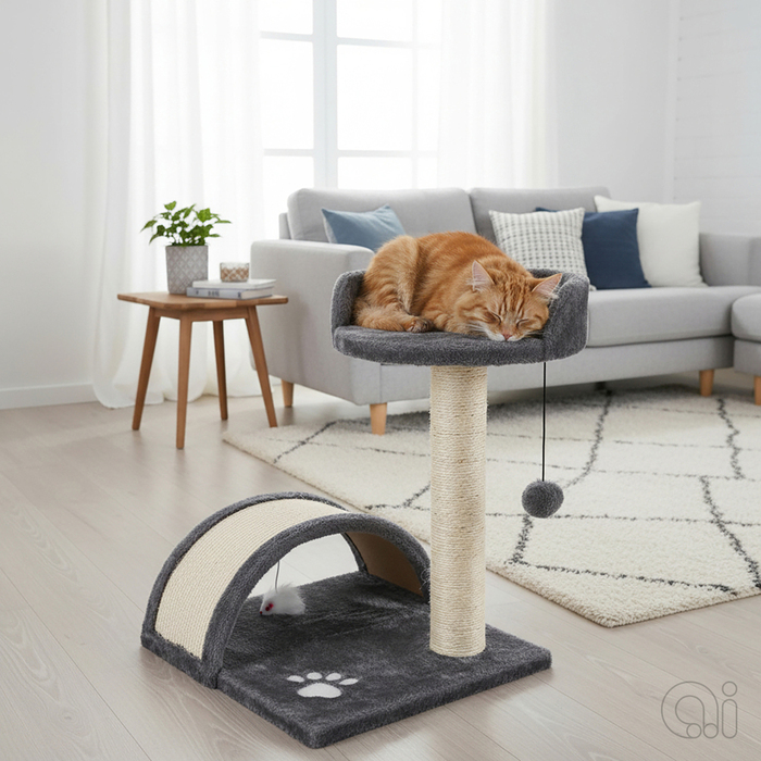Kradsetræ m/tunnel og stofkugle til katte - PetZone